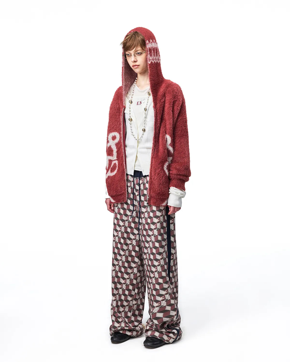 EMO Logo Print Wide-Leg Sweatpants Red
