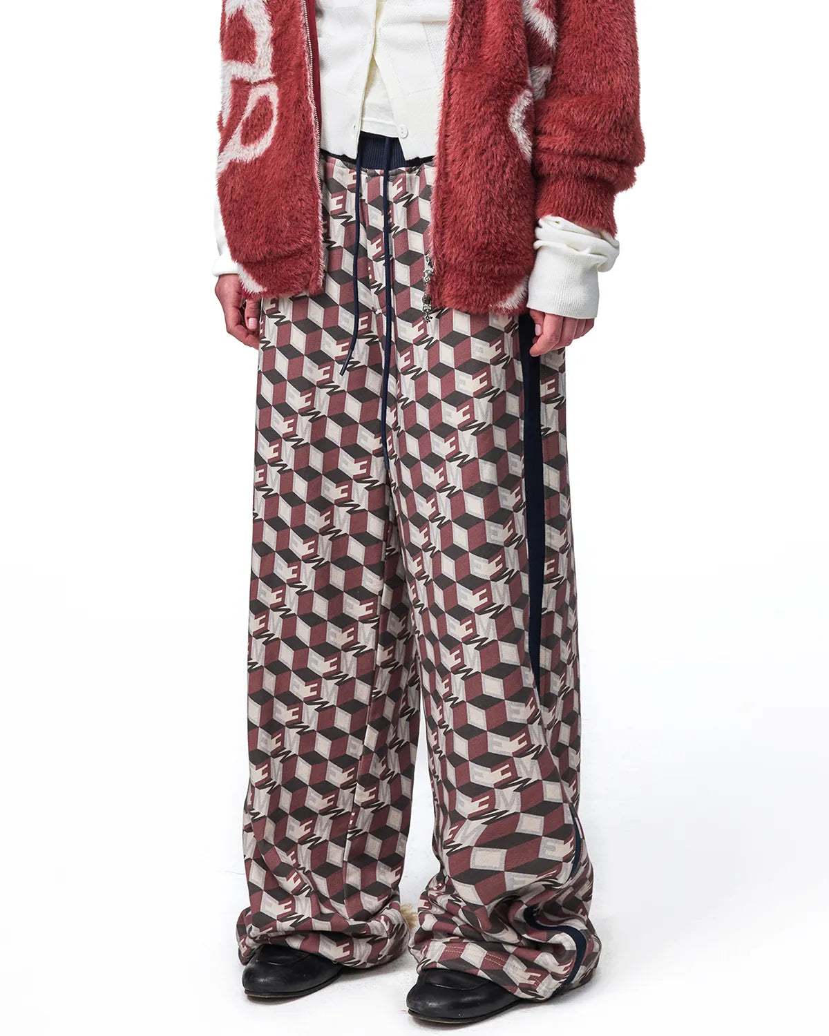 EMO Logo Print Wide-Leg Sweatpants Red