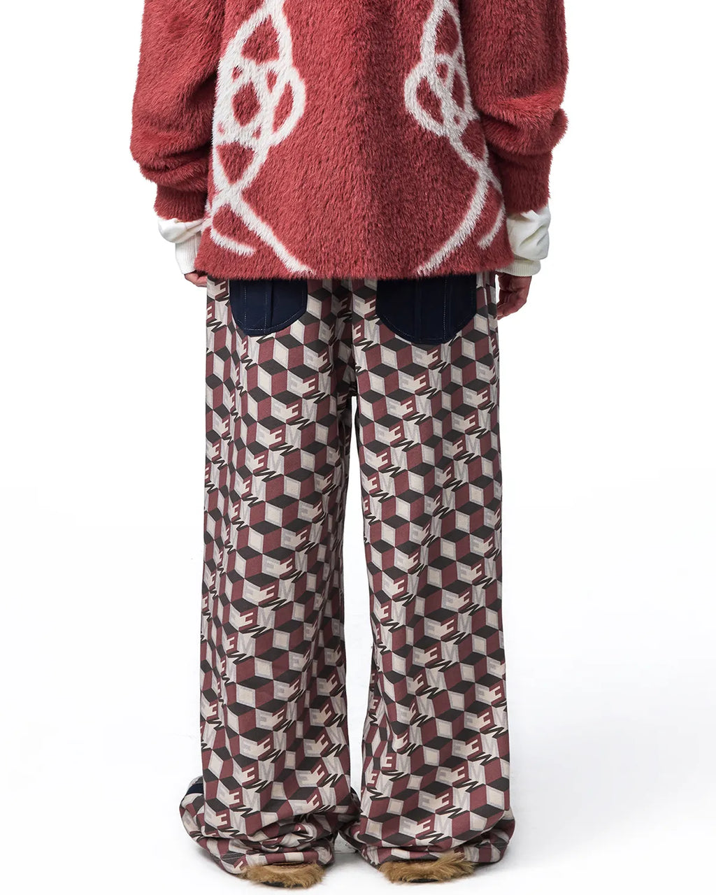 EMO Logo Print Wide-Leg Sweatpants Red