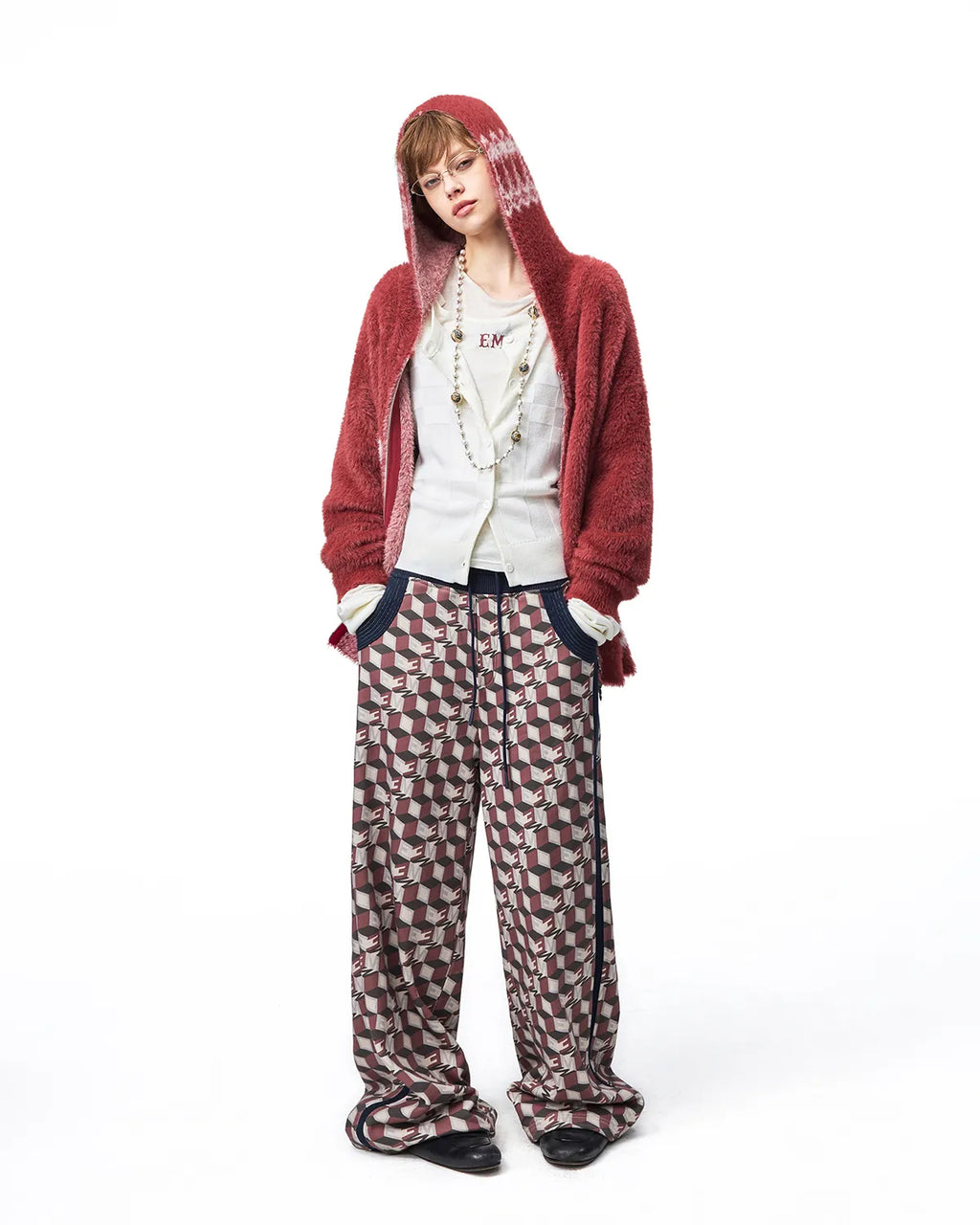EMO Logo Print Wide-Leg Sweatpants Red