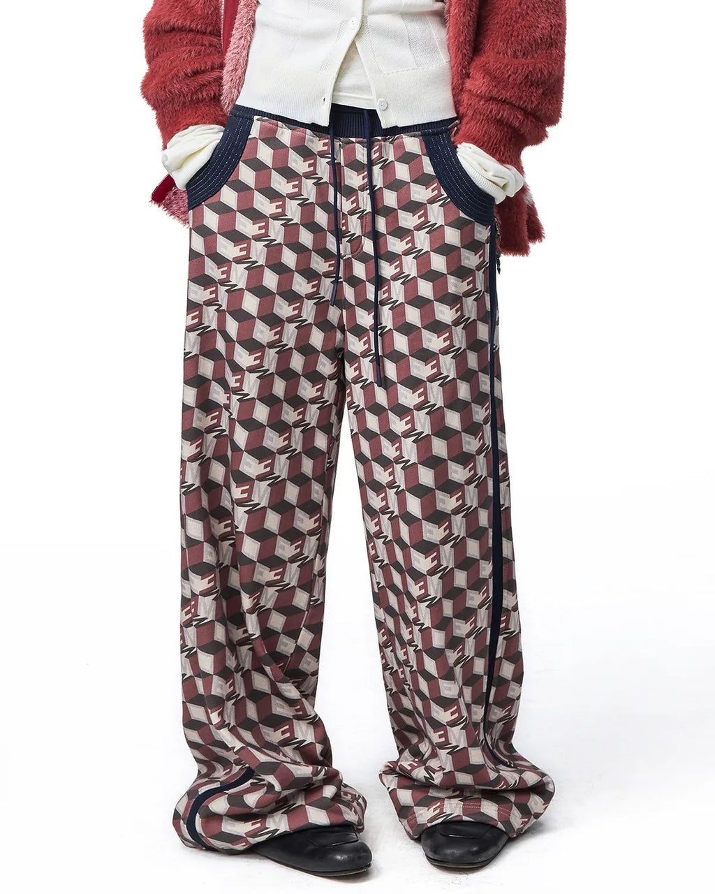 EMO Logo Print Wide-Leg Sweatpants Red