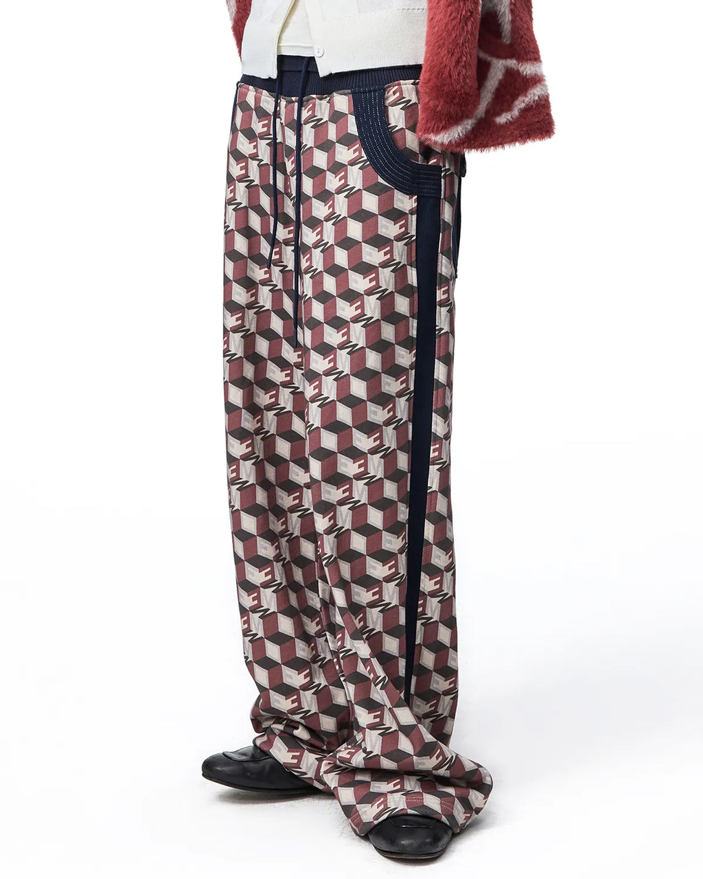 EMO Logo Print Wide-Leg Sweatpants Red