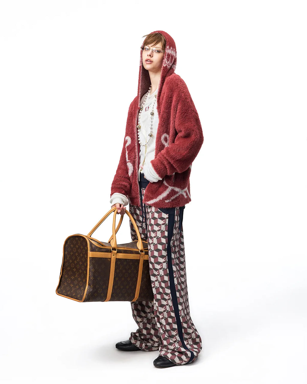 EMO Logo Print Wide-Leg Sweatpants Red