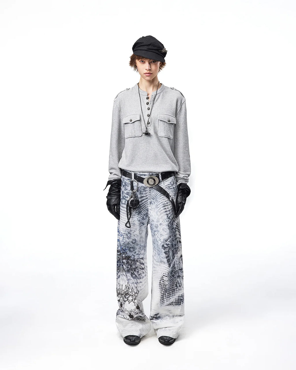 EMO Tatlin Tower Printed Straight-Leg Pants Fit On Model