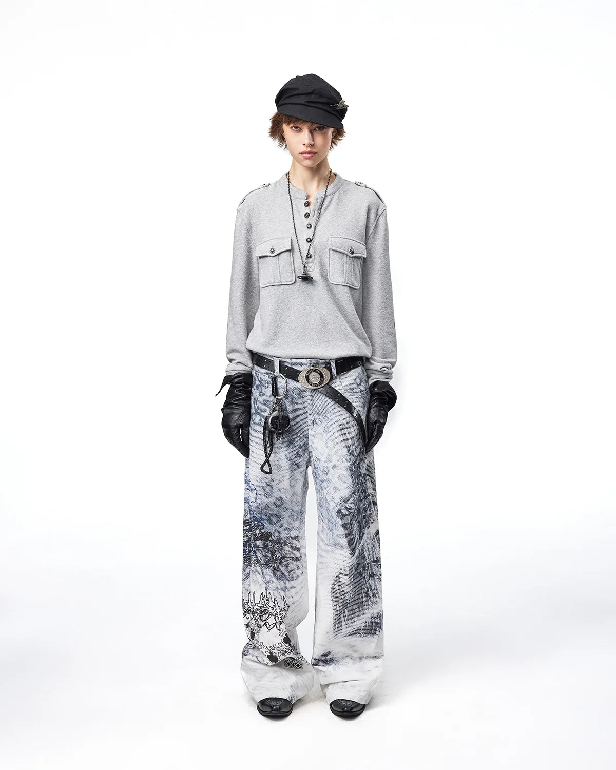 EMO Tatlin Tower Printed Straight-Leg Pants Fit On Model