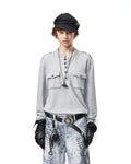 EMO Ruins Graphic Military T-Shirt Gray Front View