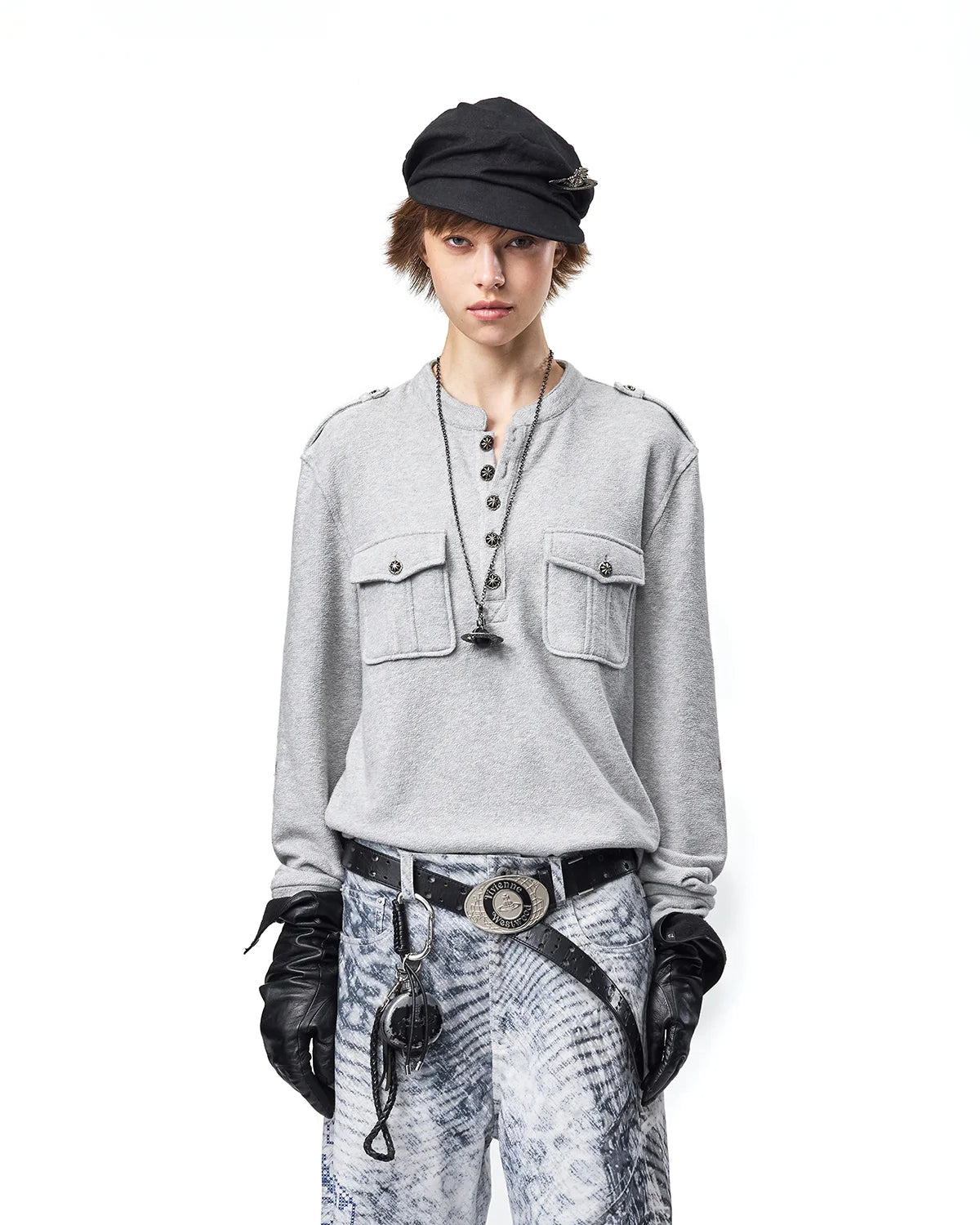 EMO Ruins Graphic Military T-Shirt Gray