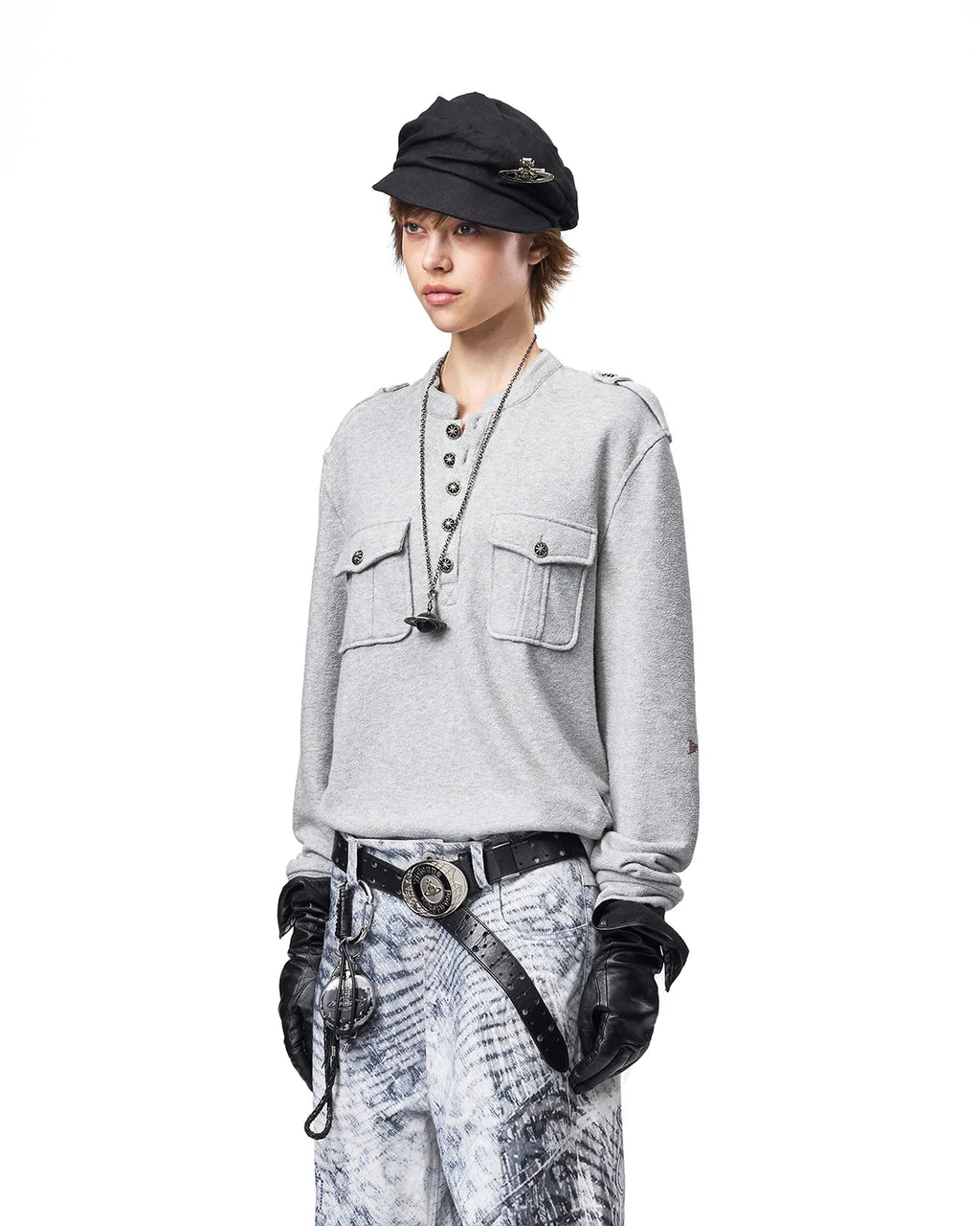 EMO Ruins Graphic Military T-Shirt Gray Side View