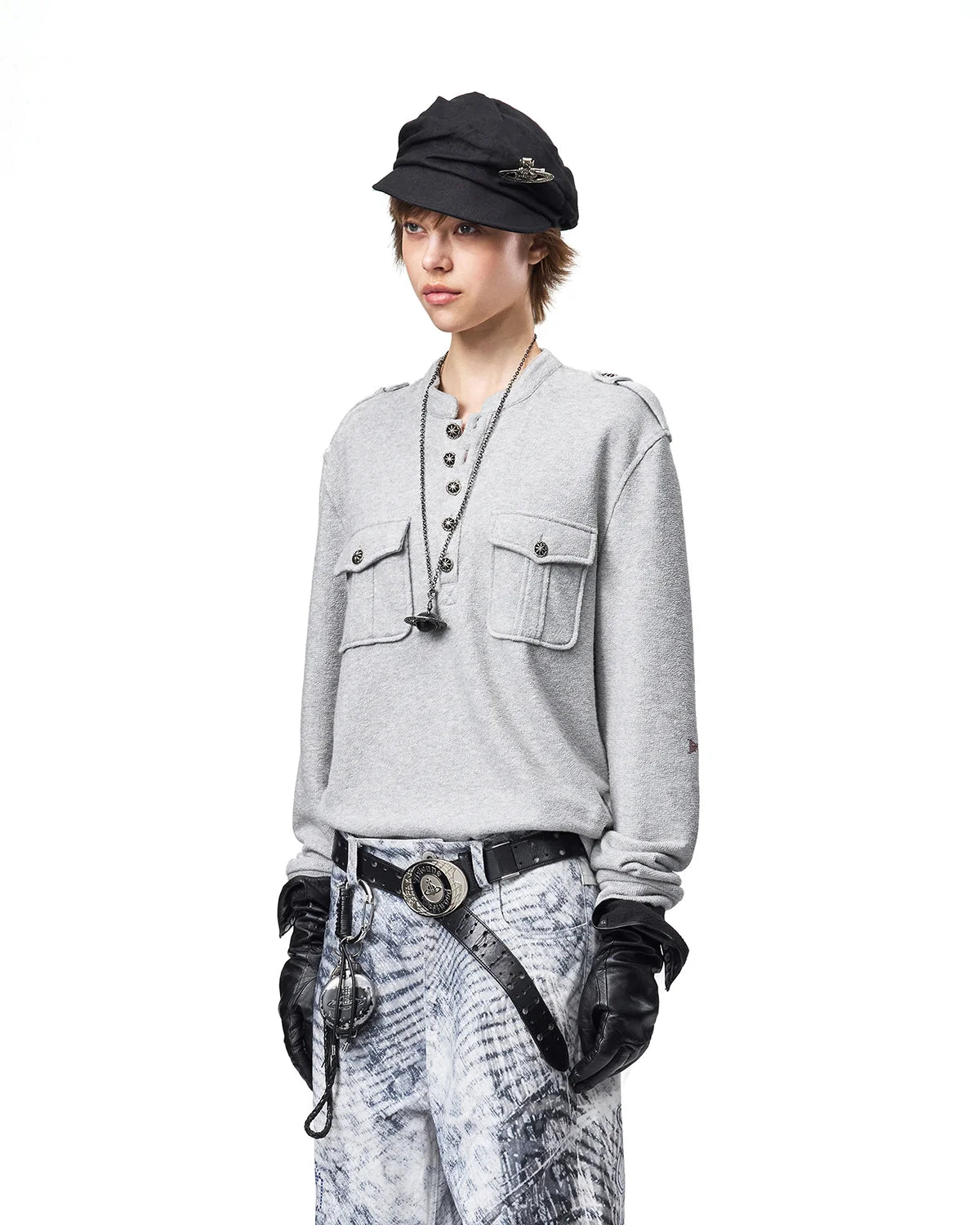EMO Ruins Graphic Military T-Shirt Gray