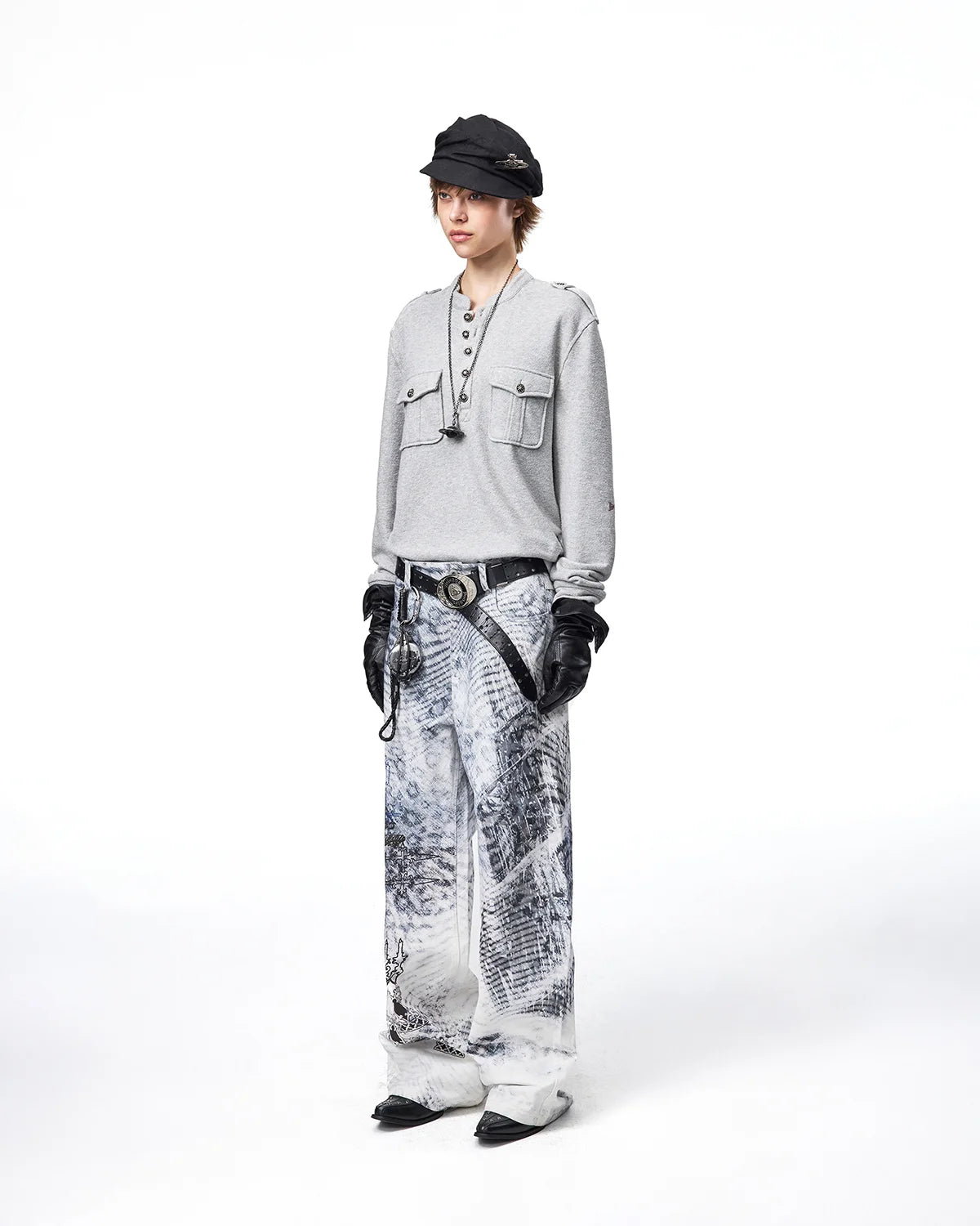 EMO Tatlin Tower Printed Straight-Leg Pants Fit On Model