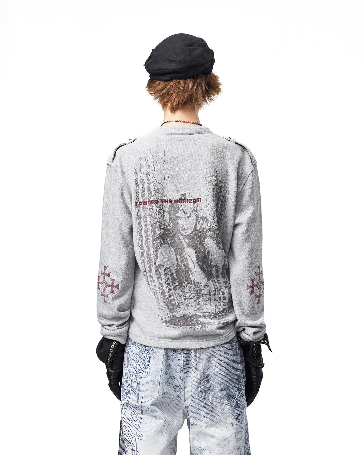 EMO Ruins Graphic Military T-Shirt Gray