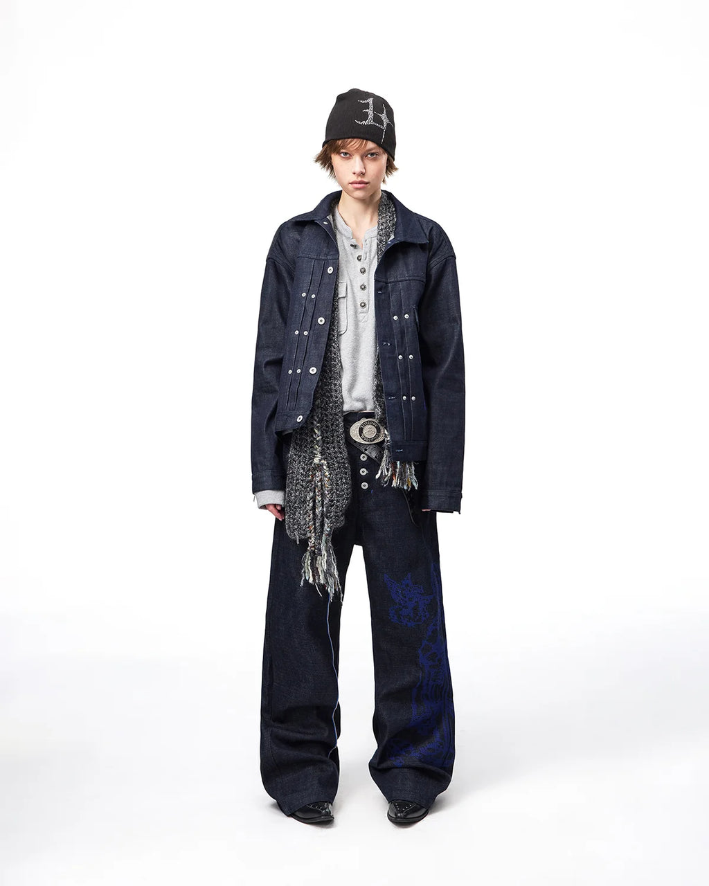 EMO Blue Selvedge Raw Denim Jacket Fit On Model