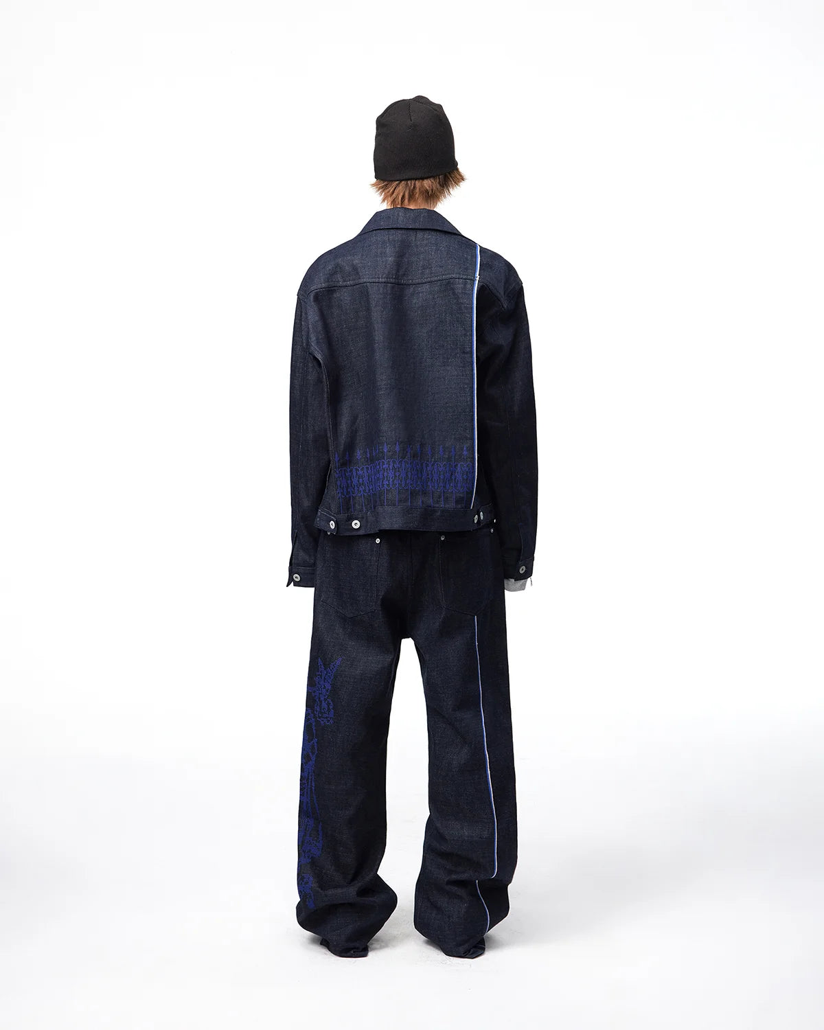 EMO Blue Selvedge Raw Denim Jacket Fit On Model