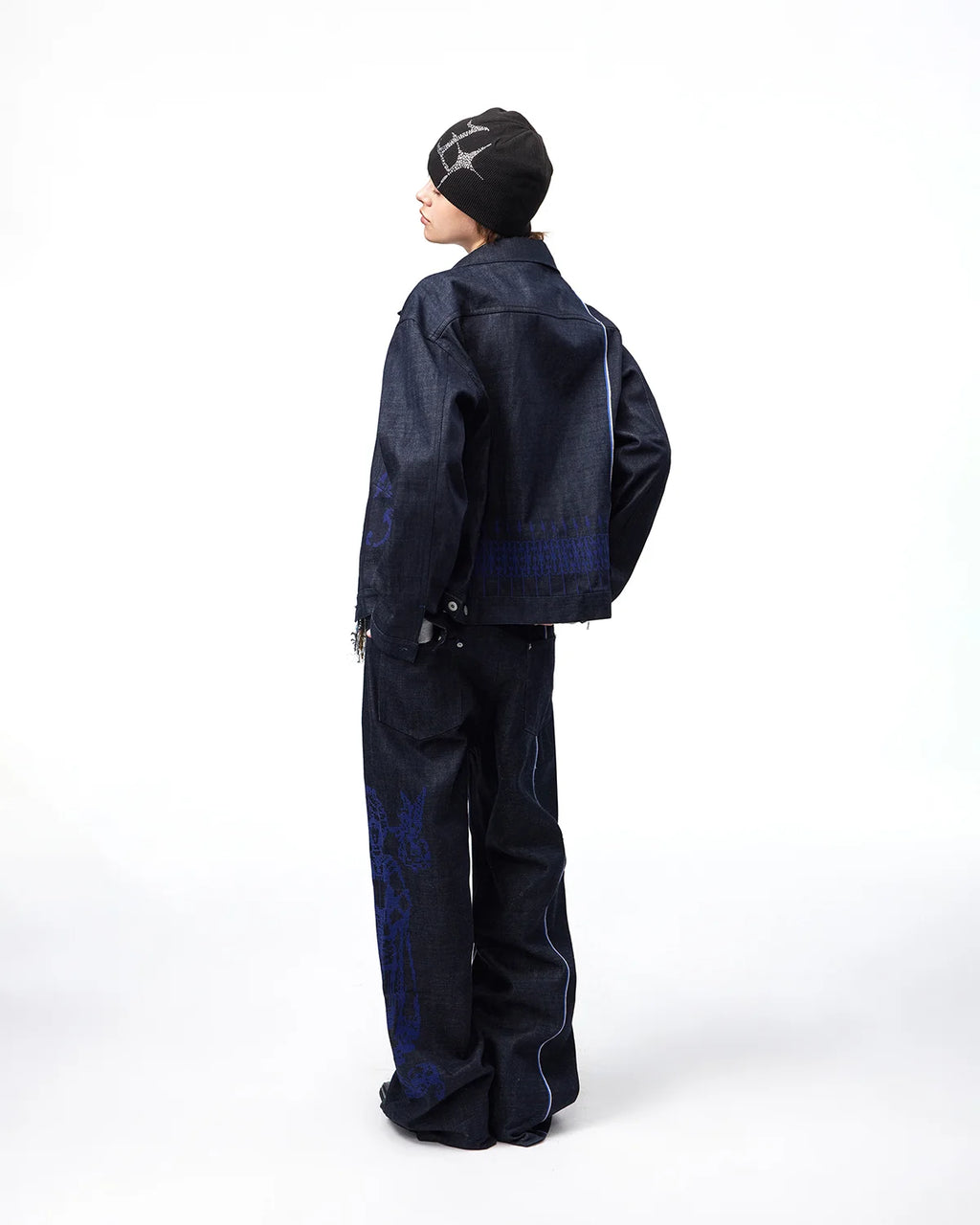 EMO Blue Selvedge Raw Denim Jacket Fit On Model