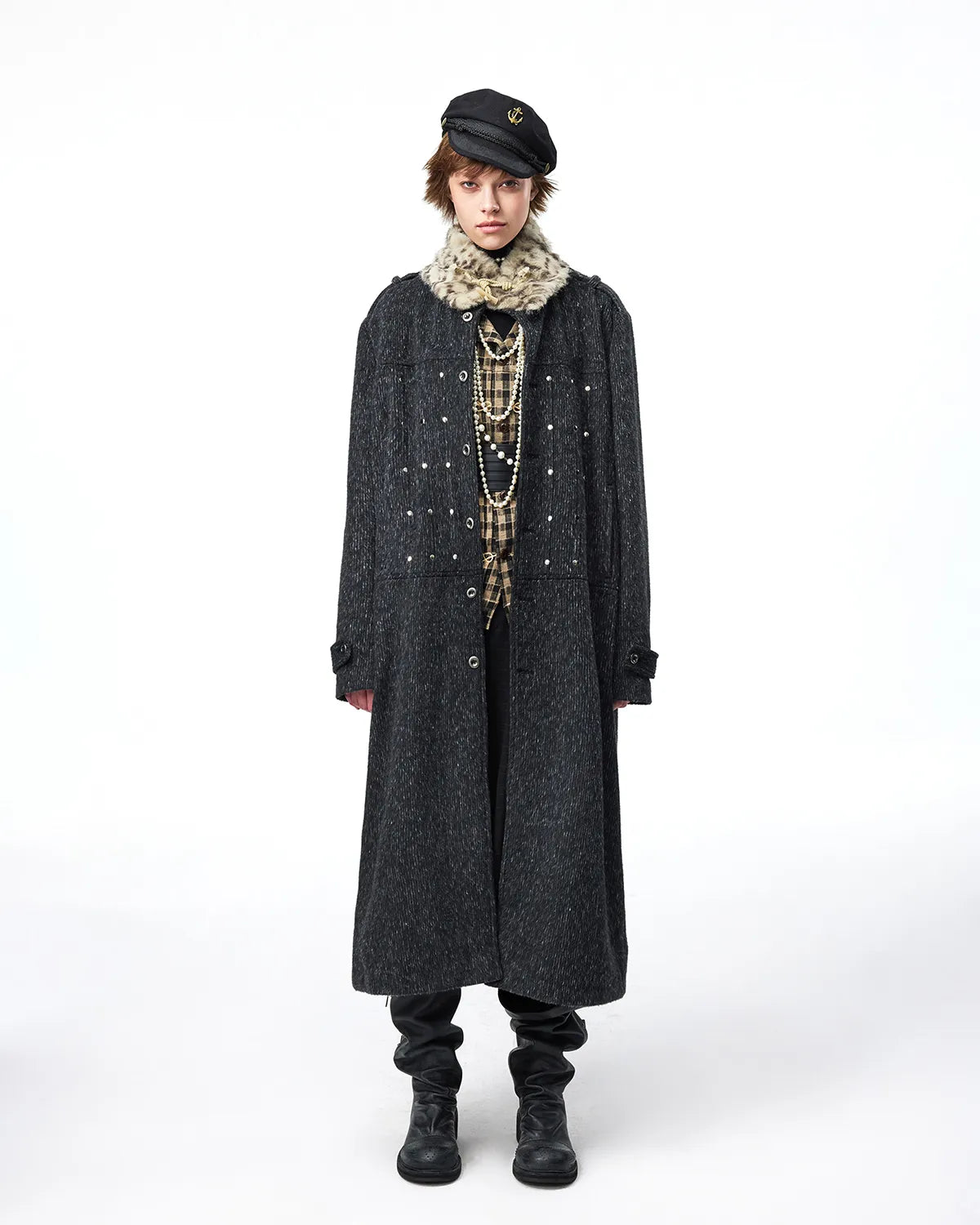 EMO Detachable Leopard Collar Long Coat