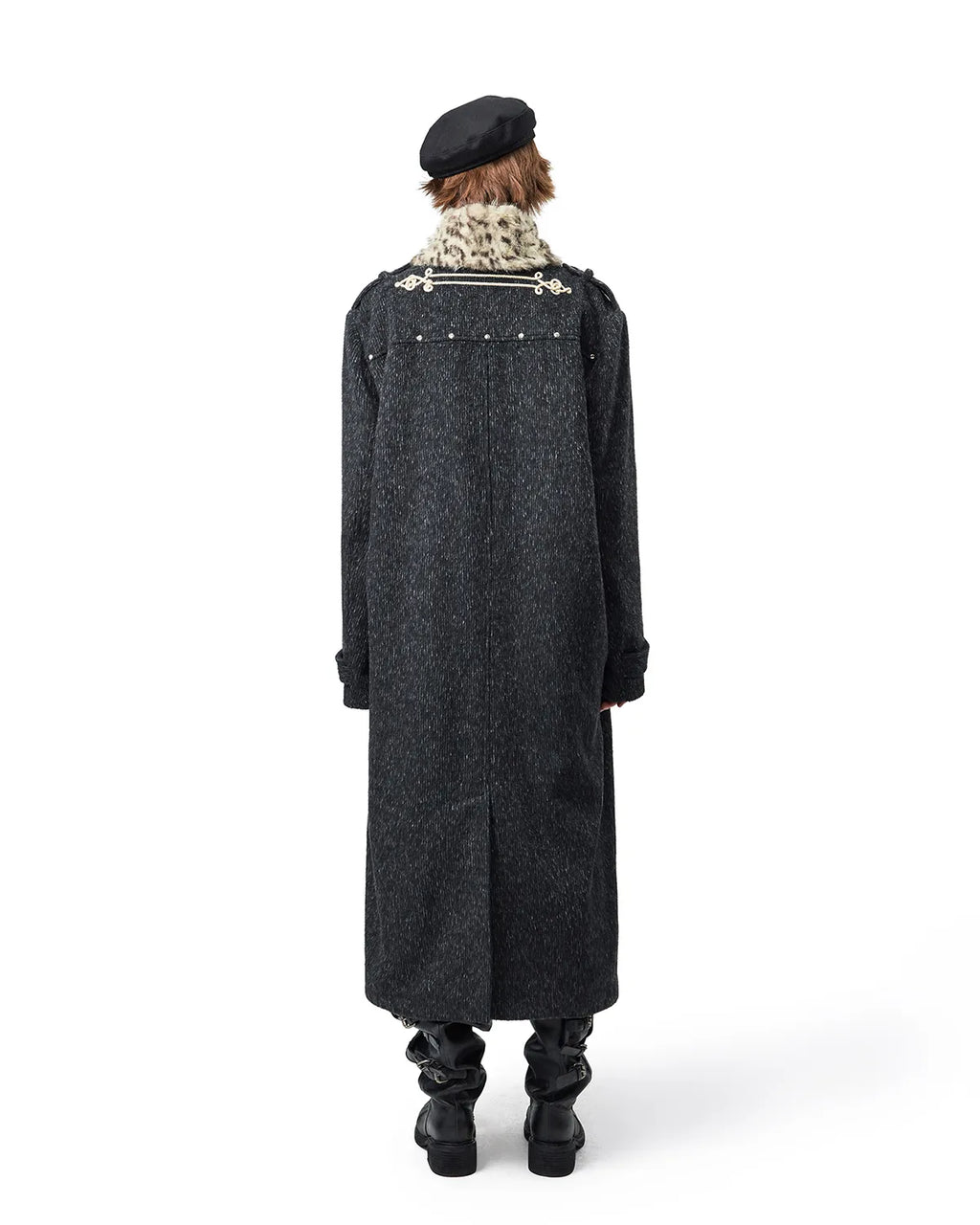 EMO Detachable Leopard Collar Long Coat