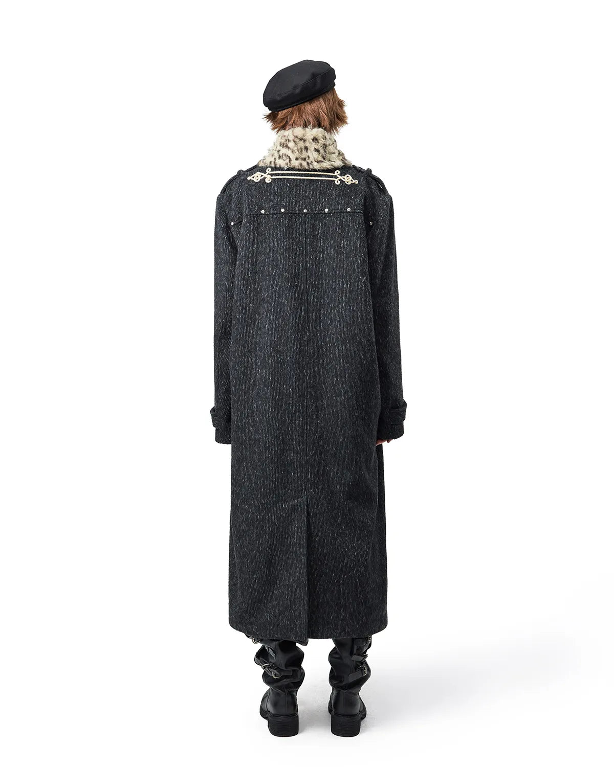 EMO Detachable Leopard Collar Long Coat