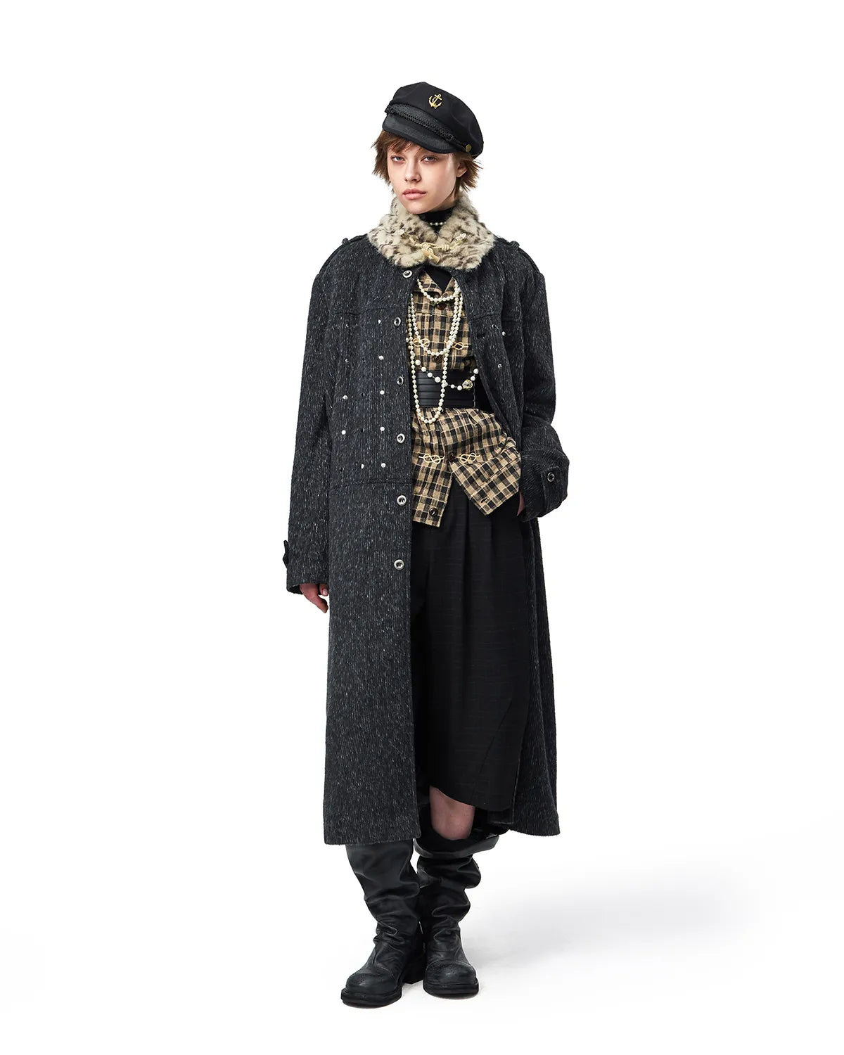 EMO Detachable Leopard Collar Long Coat
