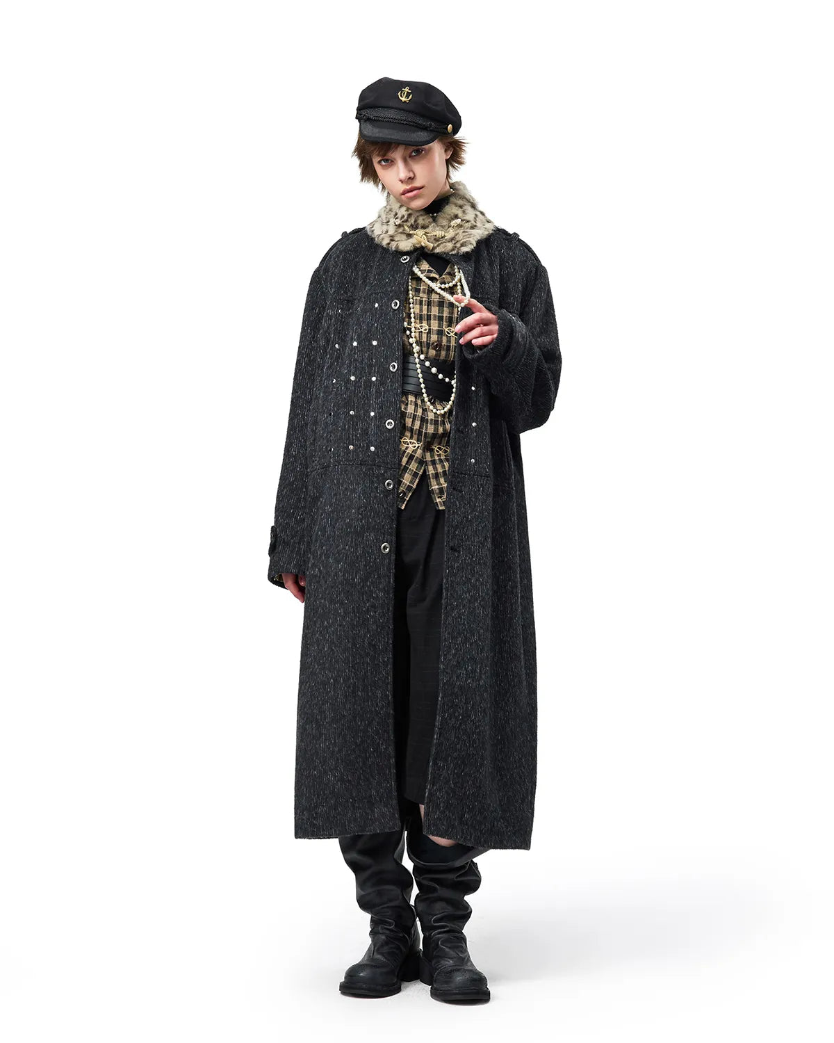 EMO Detachable Leopard Collar Long Coat