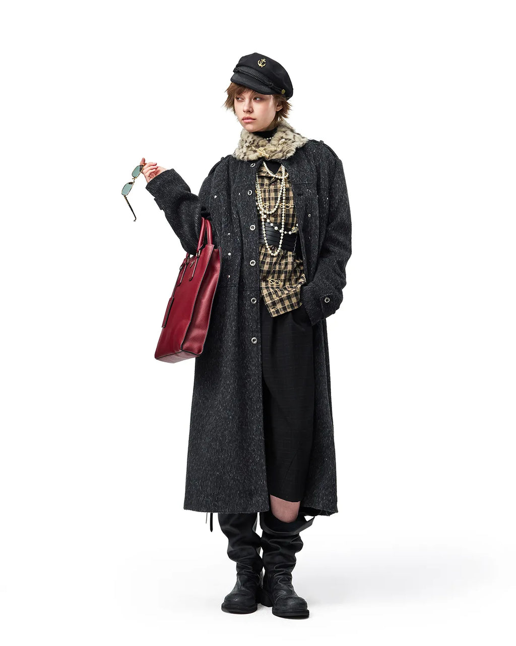 EMO Detachable Leopard Collar Long Coat