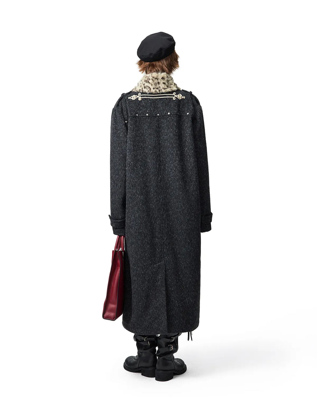 EMO Detachable Leopard Collar Long Coat