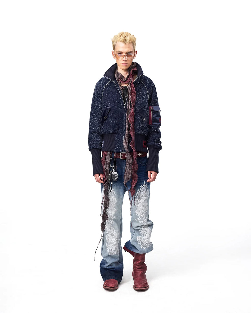 EMO Lace Print Gradient Flare Jeans Fit On Model