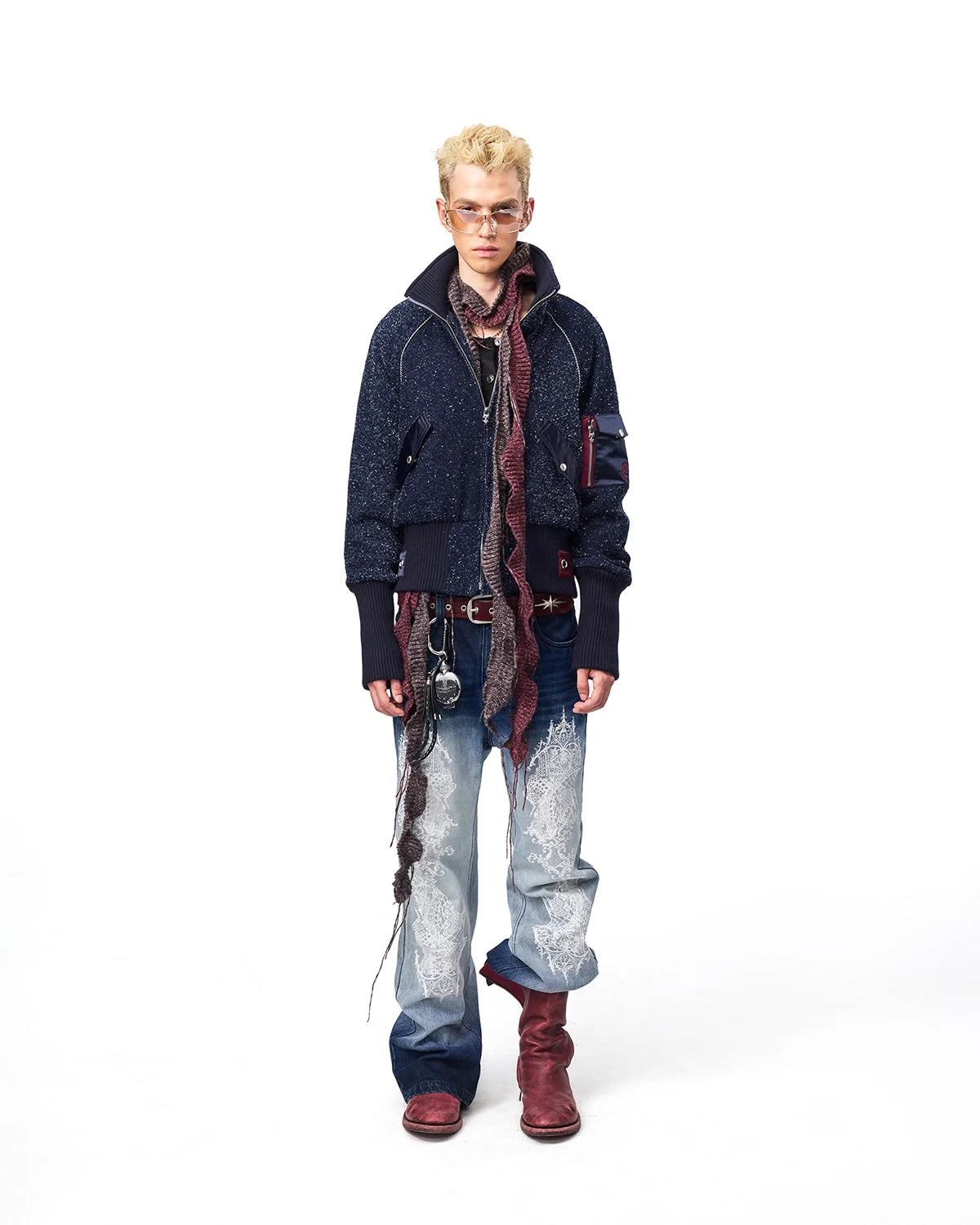 EMO Lace Print Gradient Flare Jeans Fit On Model
