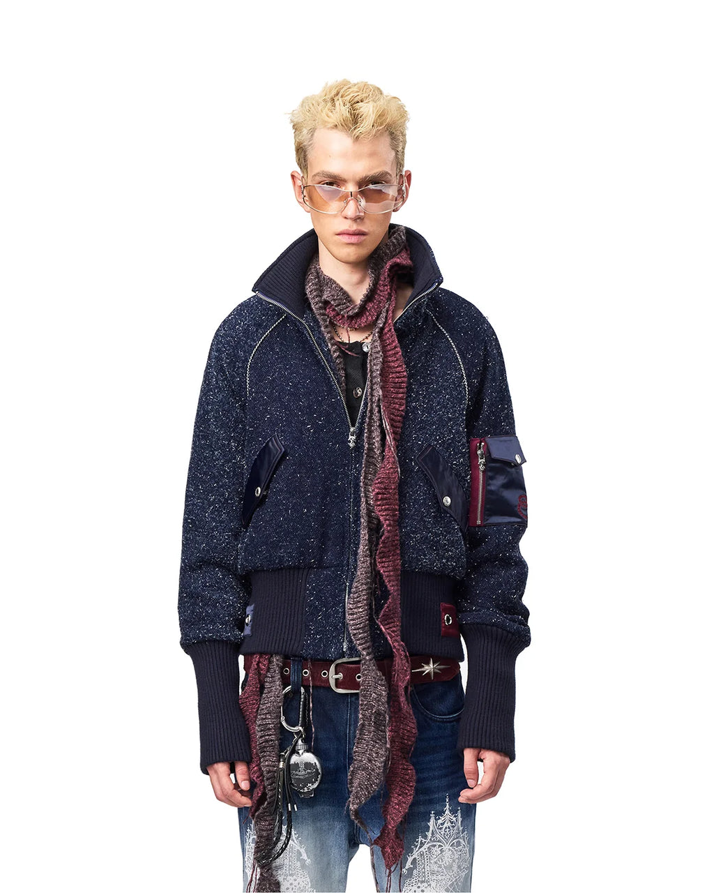 EMO Ribbed Collar Bomber Jacket Front View