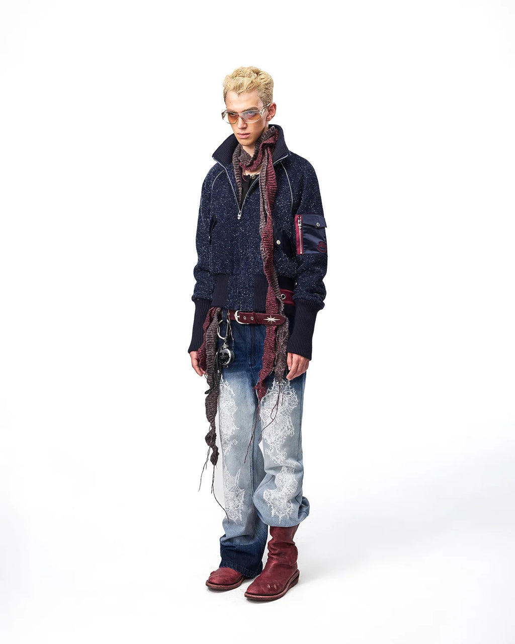 EMO Lace Print Gradient Flare Jeans Fit On Model