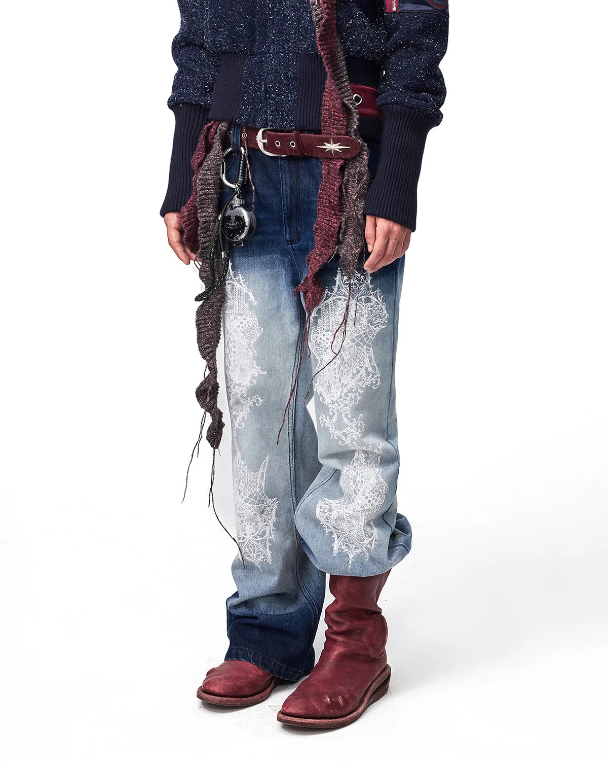 EMO Lace Print Gradient Flare Jeans Side View
