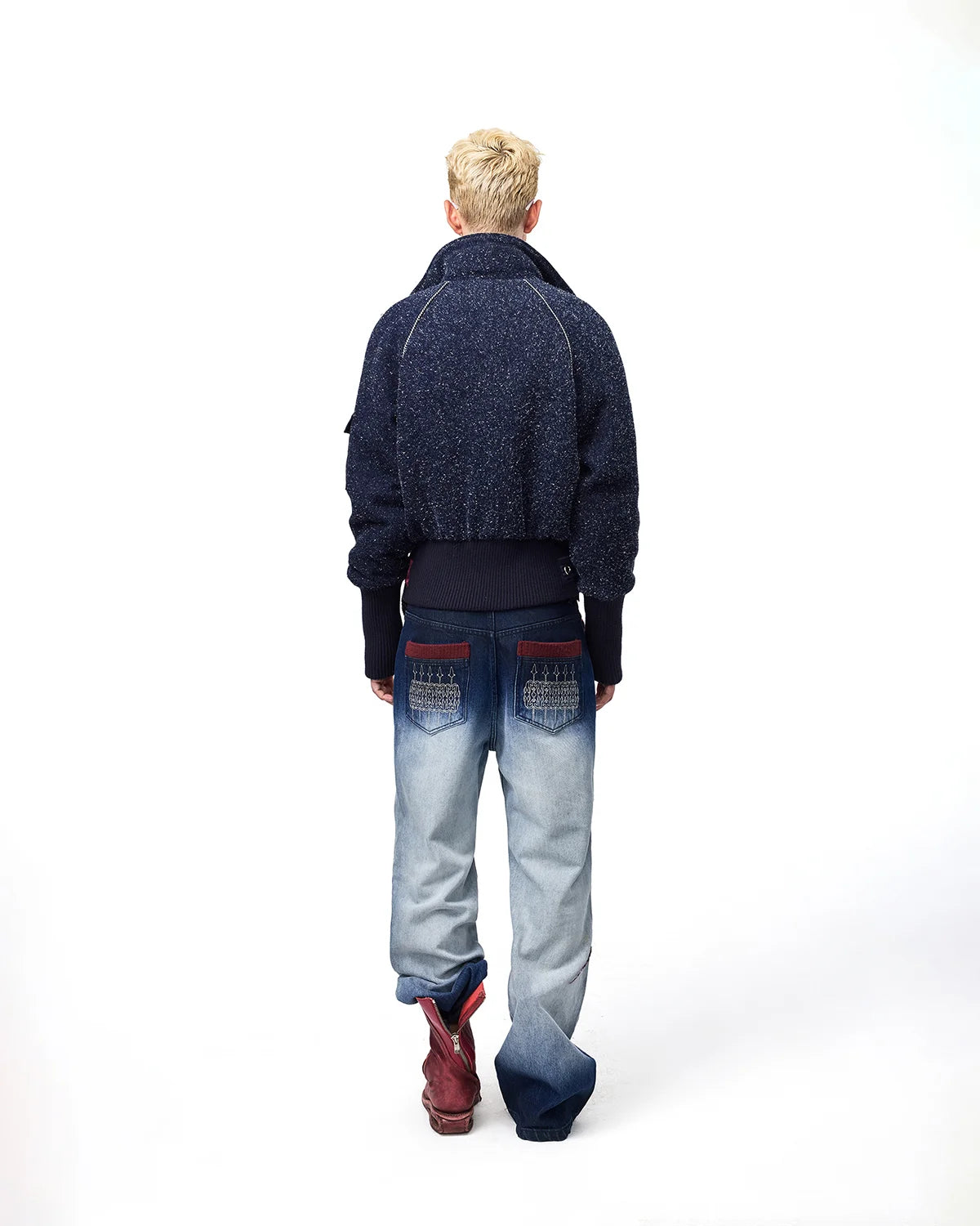 EMO Lace Print Gradient Flare Jeans Fit On Model
