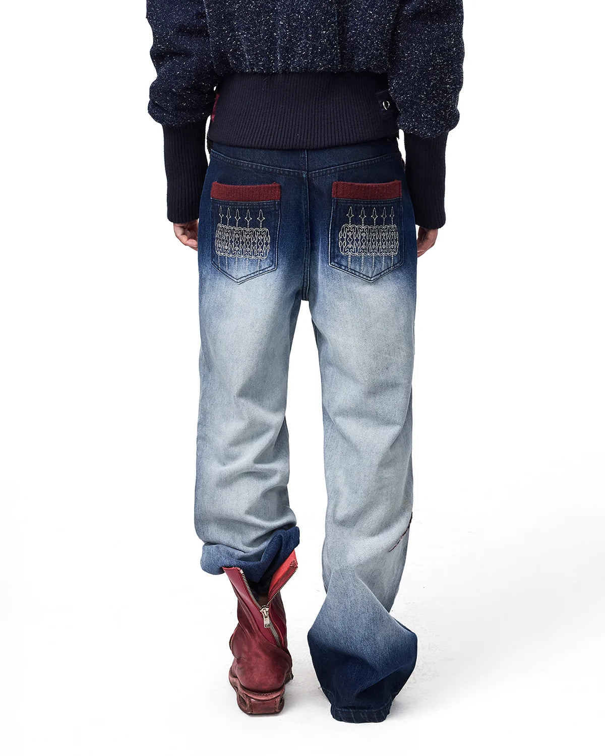 EMO Lace Print Gradient Flare Jeans Back View
