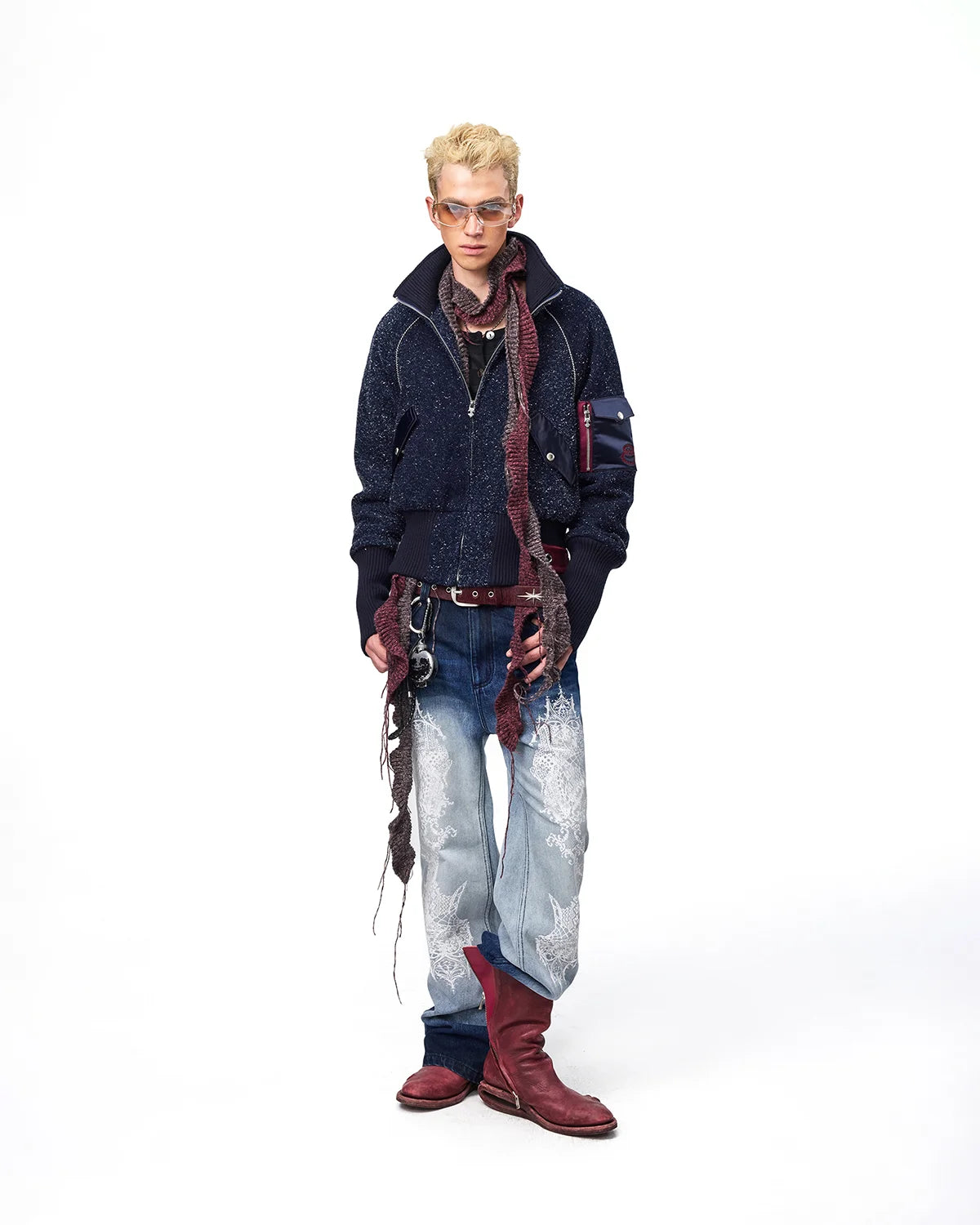 EMO Lace Print Gradient Flare Jeans Fit On Model