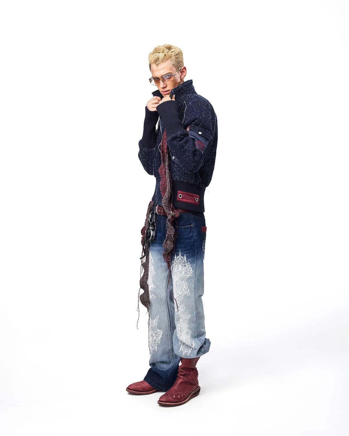 EMO Ribbed Collar Bomber Jacket Fit On Model