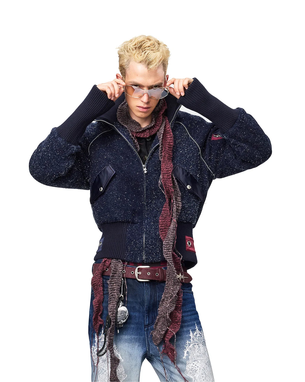 EMO Ribbed Collar Bomber Jacket Fit On Model