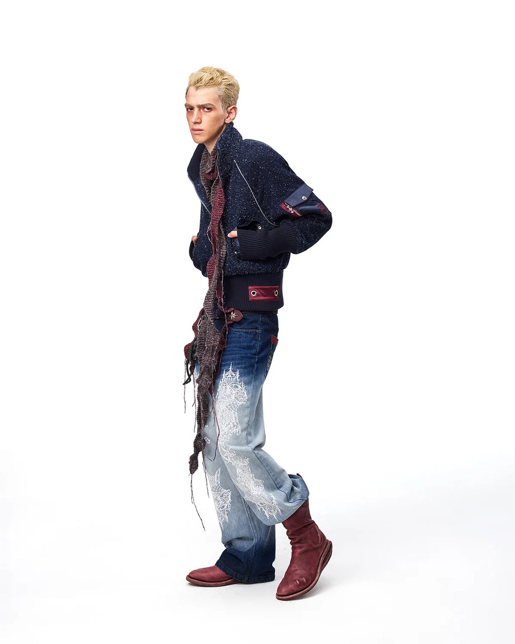 EMO Lace Print Gradient Flare Jeans Fit On Model
