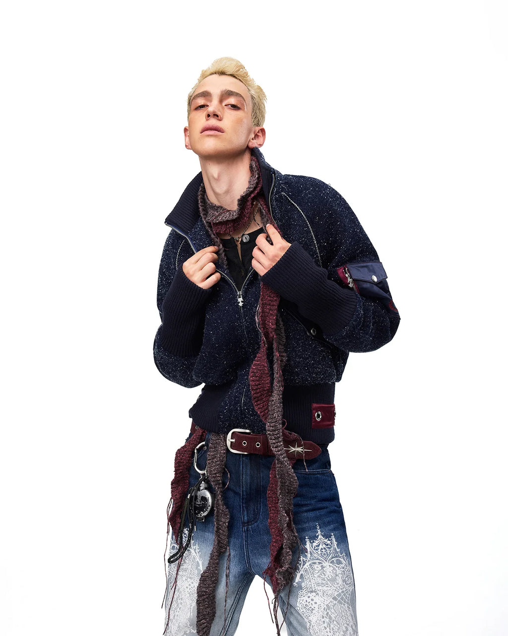 EMO Ribbed Collar Bomber Jacket Fit On Model