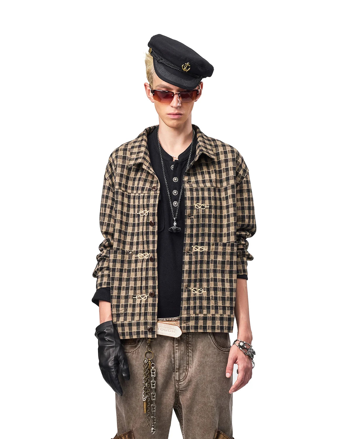 EMO Knit Plaid-Effect Embroidered Jacket