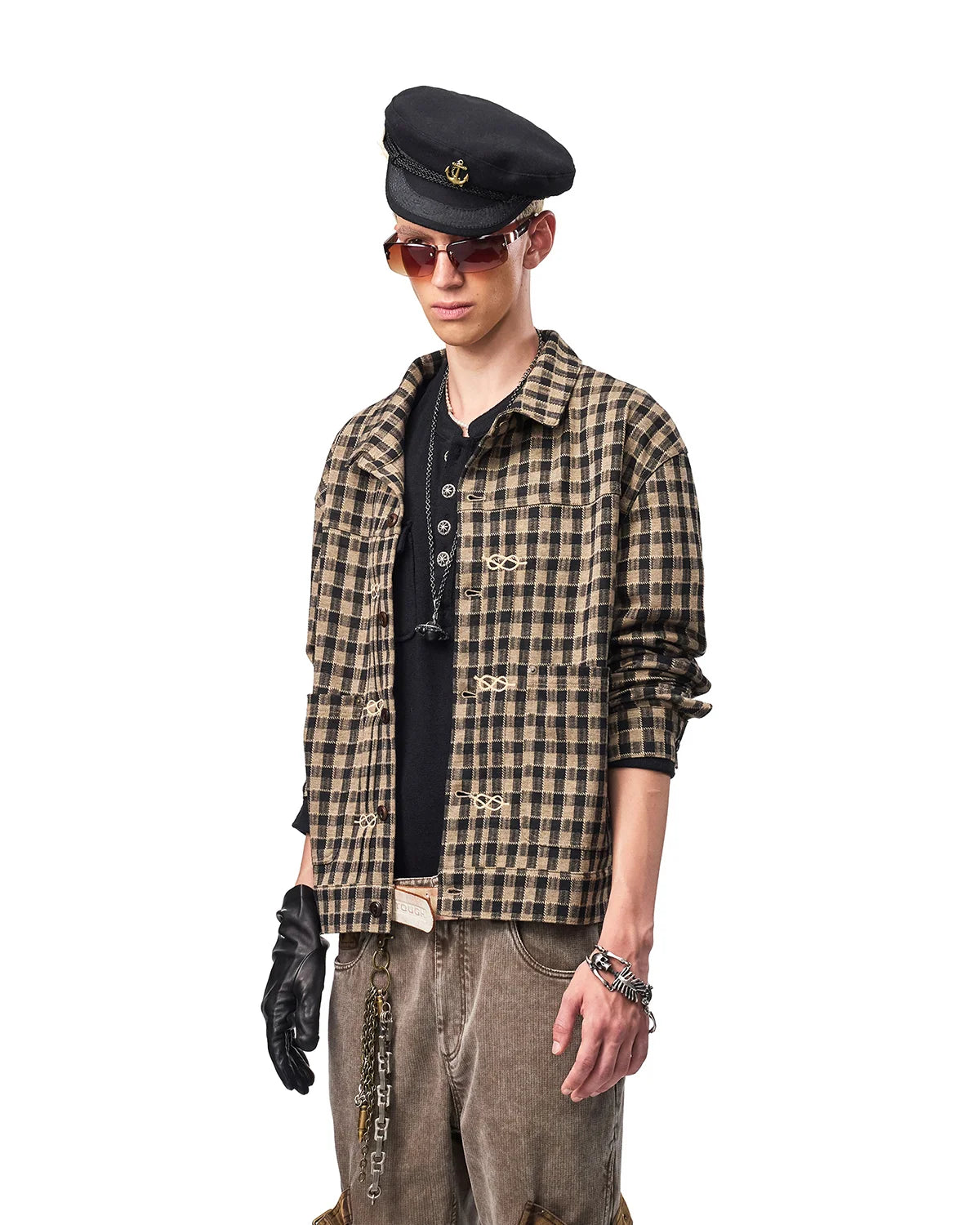 EMO Knit Plaid-Effect Embroidered Jacket