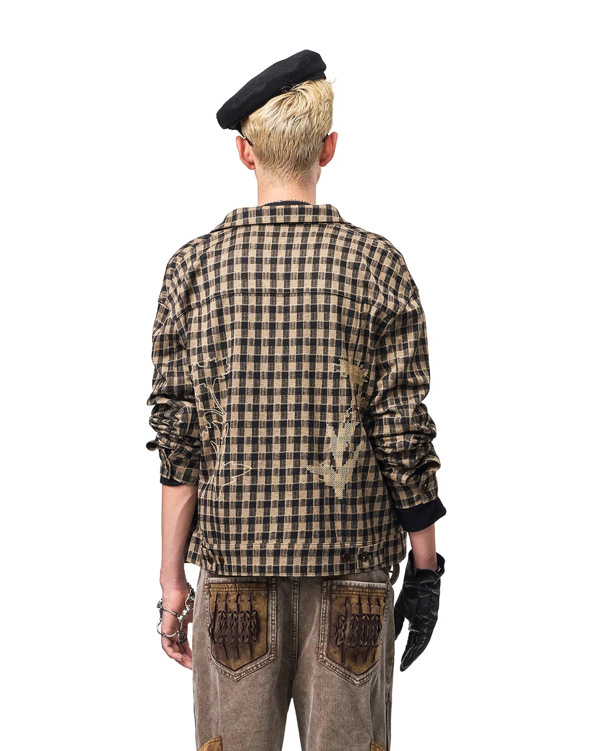 EMO Knit Plaid-Effect Embroidered Jacket