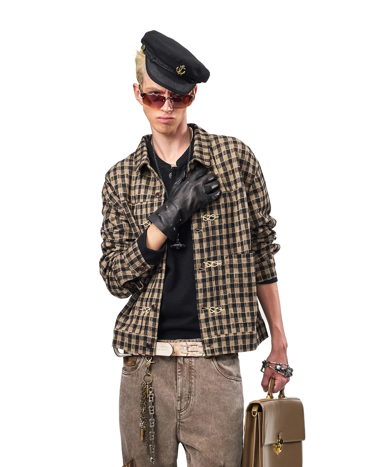 EMO Knit Plaid-Effect Embroidered Jacket