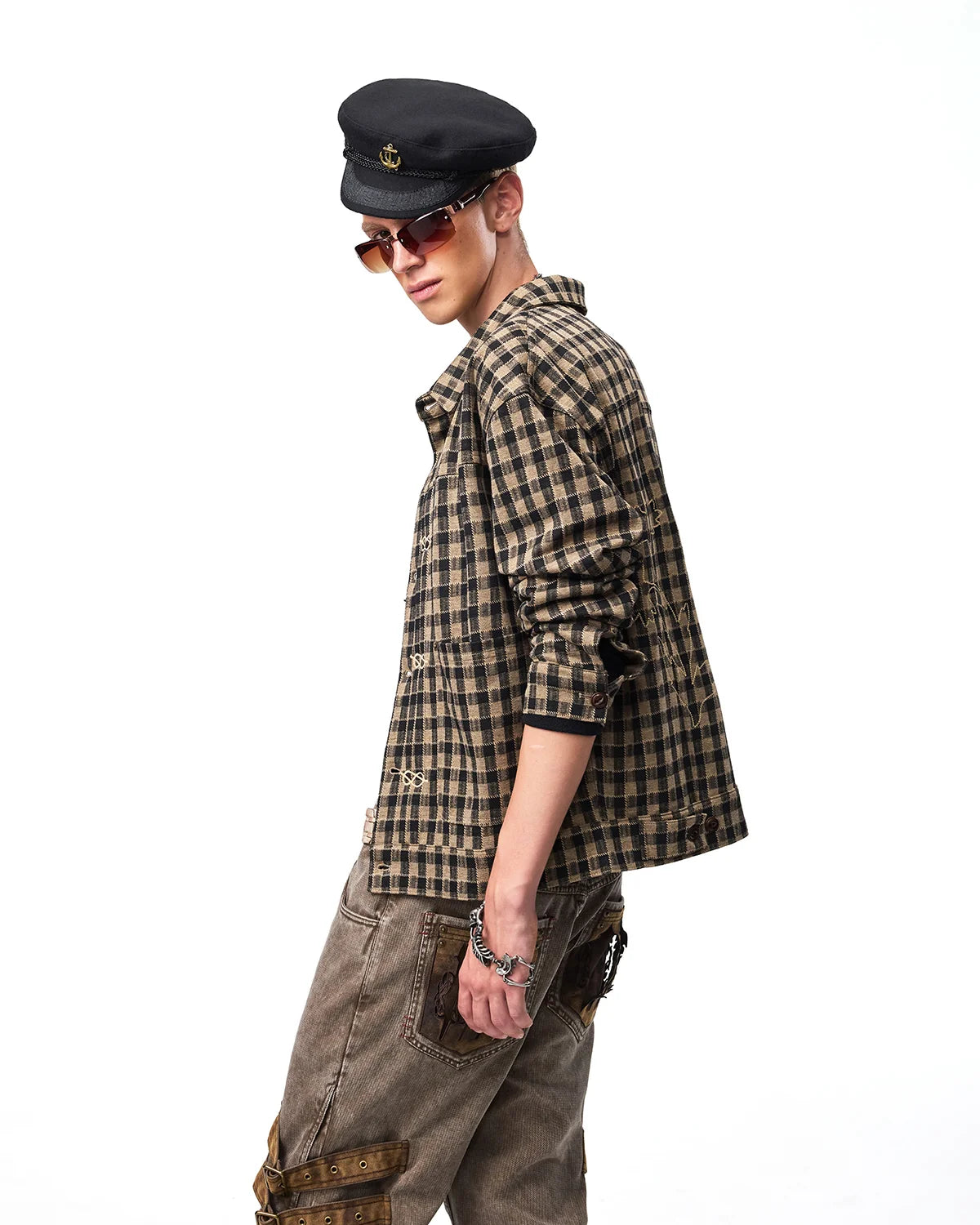 EMO Knit Plaid-Effect Embroidered Jacket