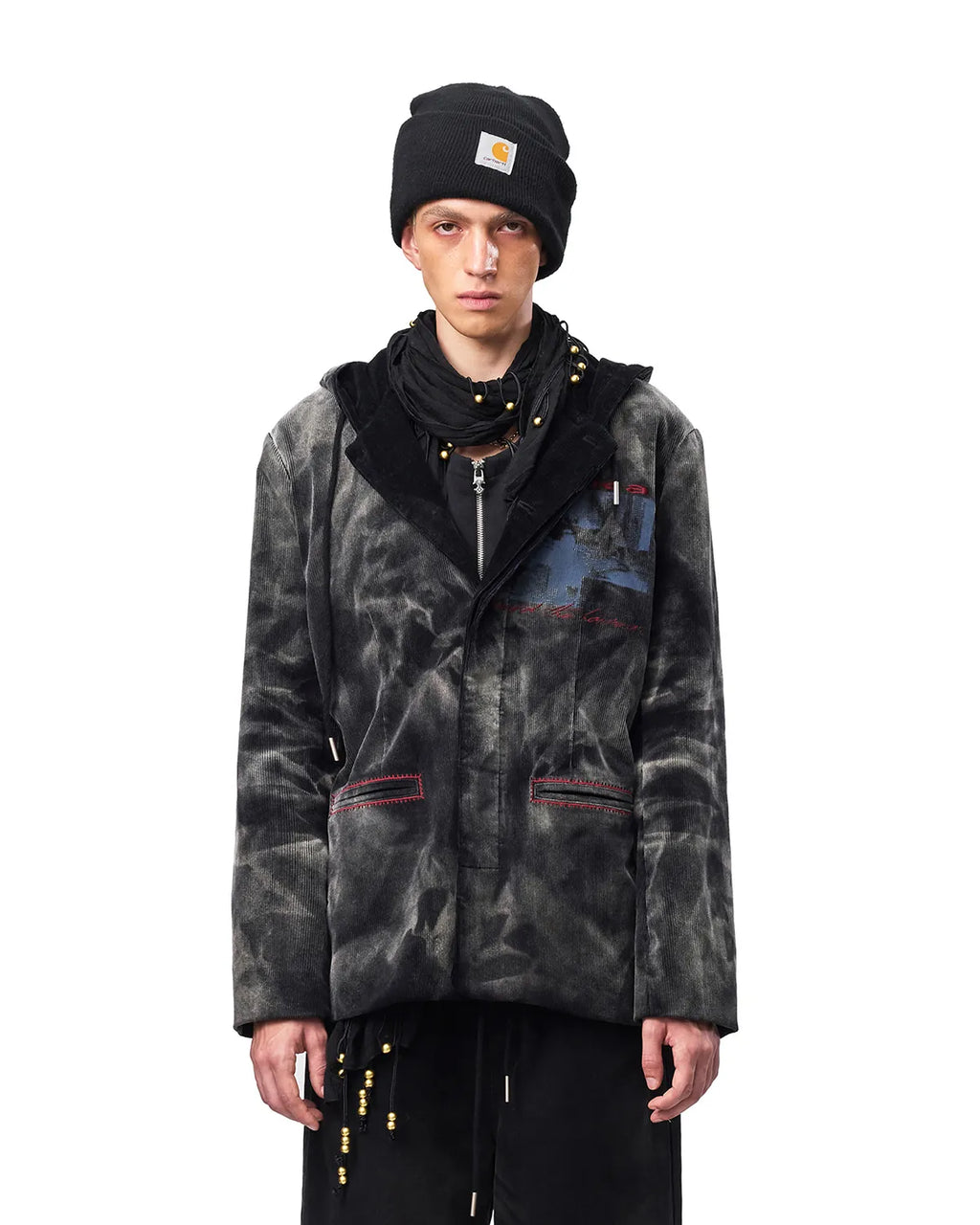 EMO Washed Corduroy Hooded Jacket Black