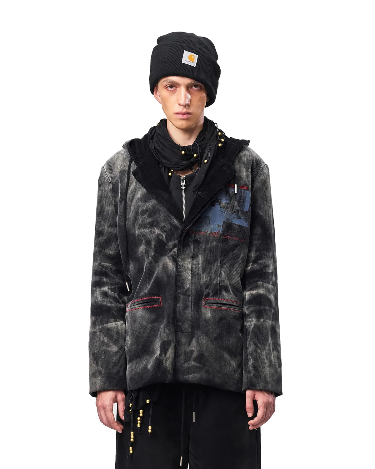 EMO Washed Corduroy Hooded Jacket Black