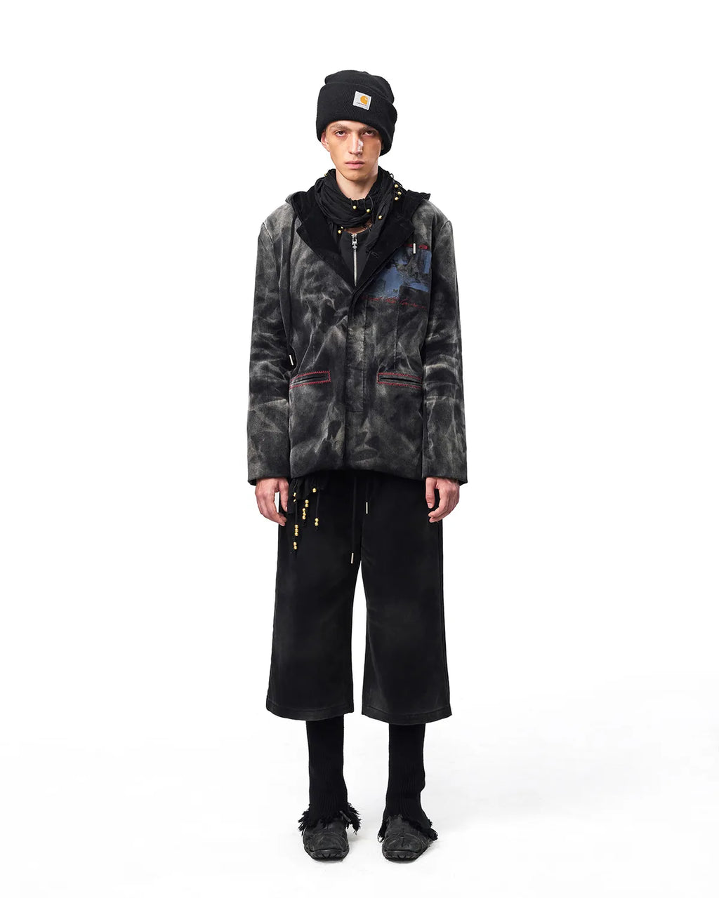 EMO Washed Corduroy Hooded Jacket Black
