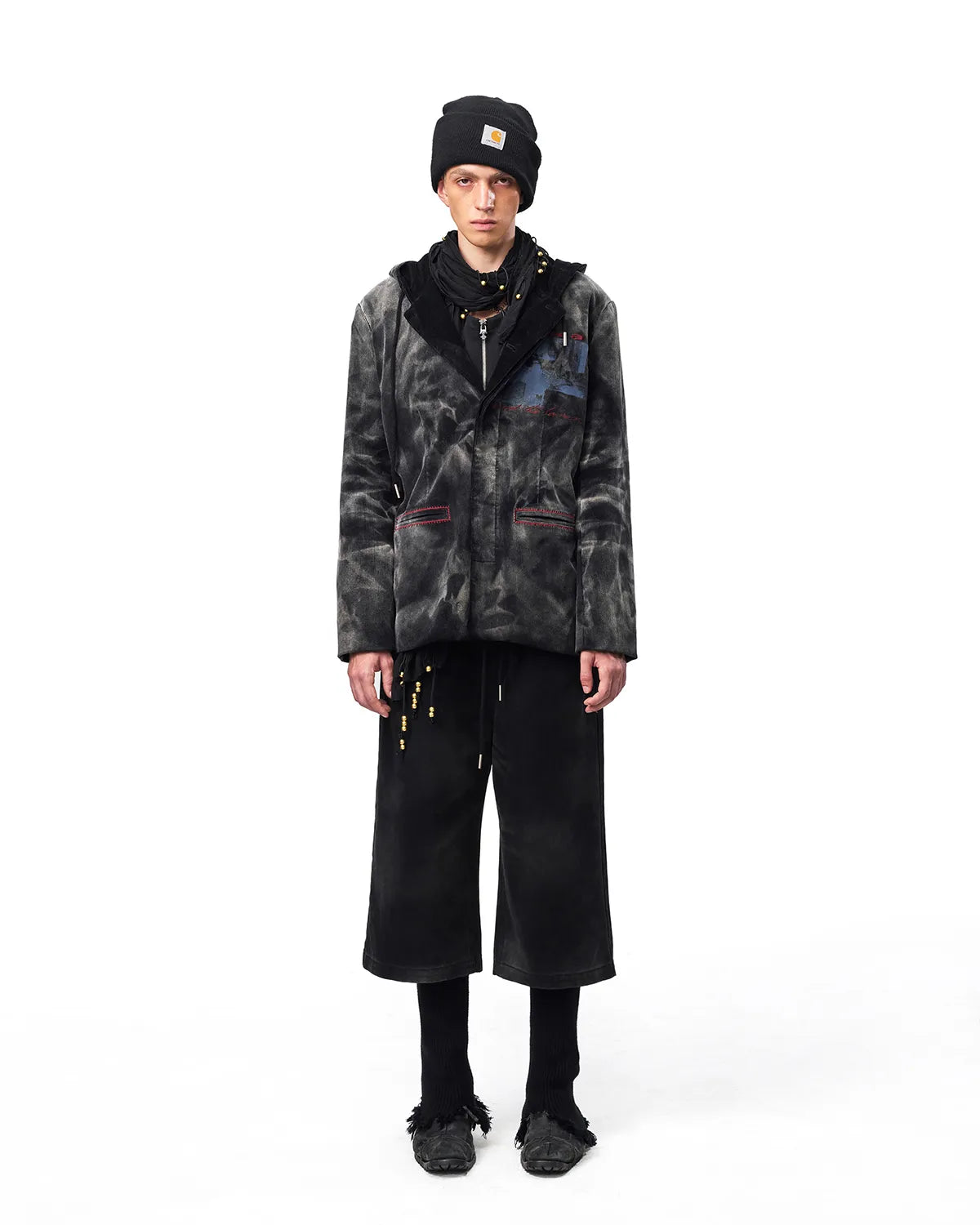 EMO Washed Corduroy Hooded Jacket Black
