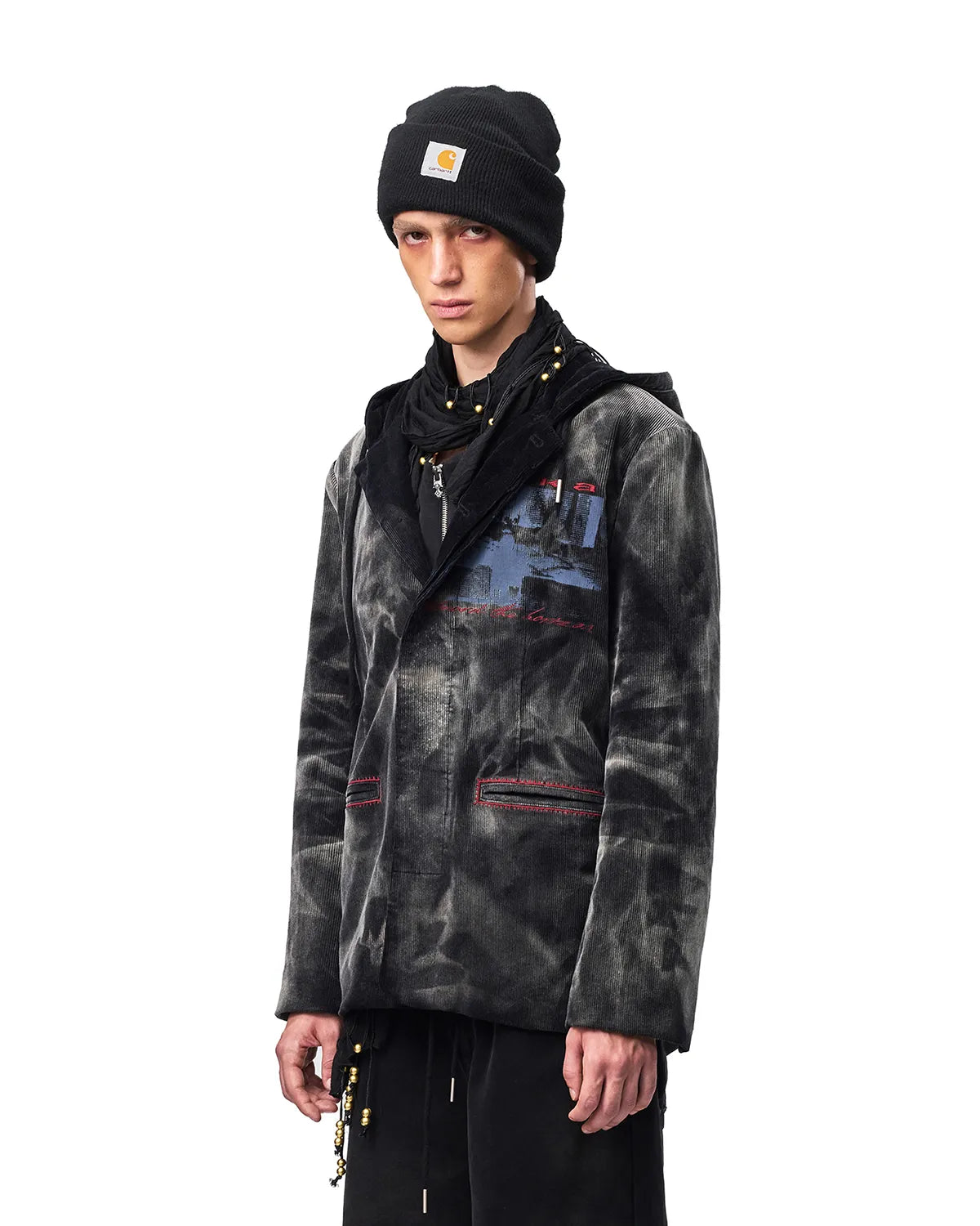 EMO Washed Corduroy Hooded Jacket Black