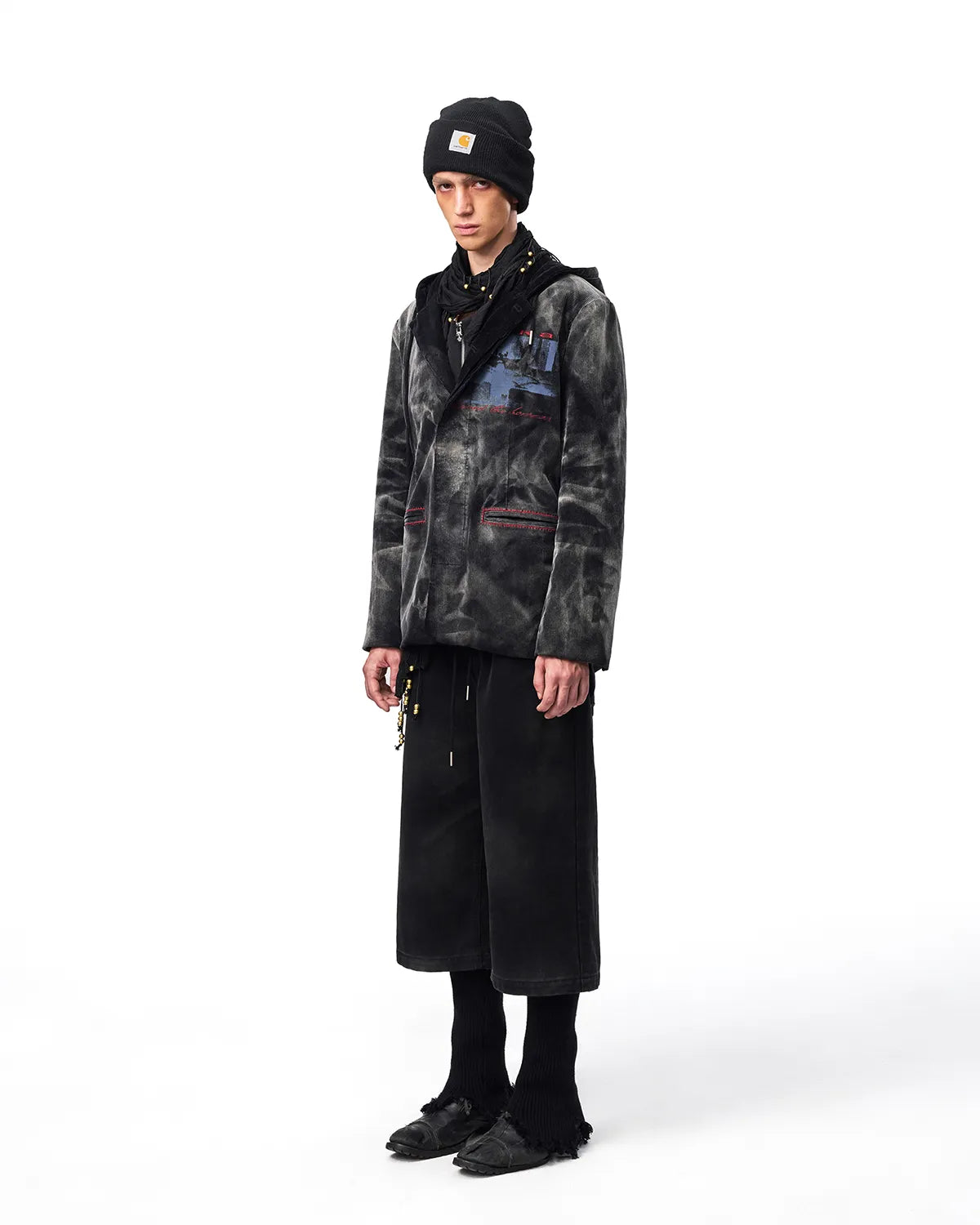 EMO Washed Corduroy Hooded Jacket Black