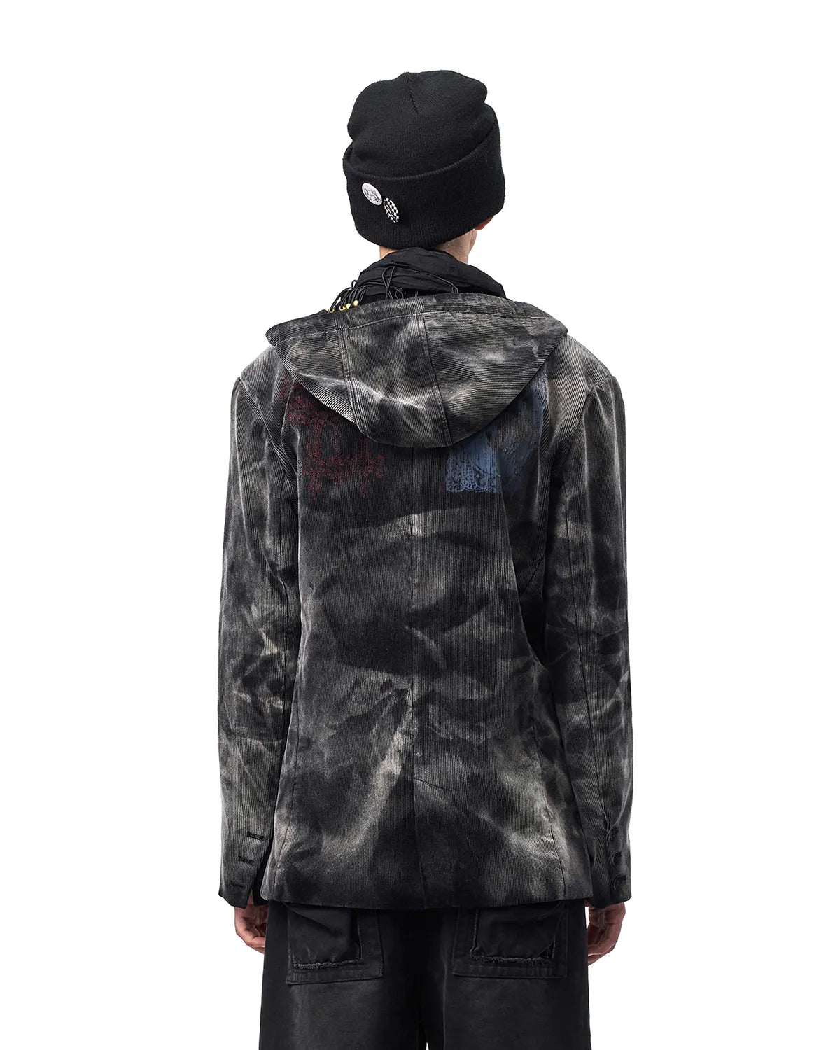 EMO Washed Corduroy Hooded Jacket Black