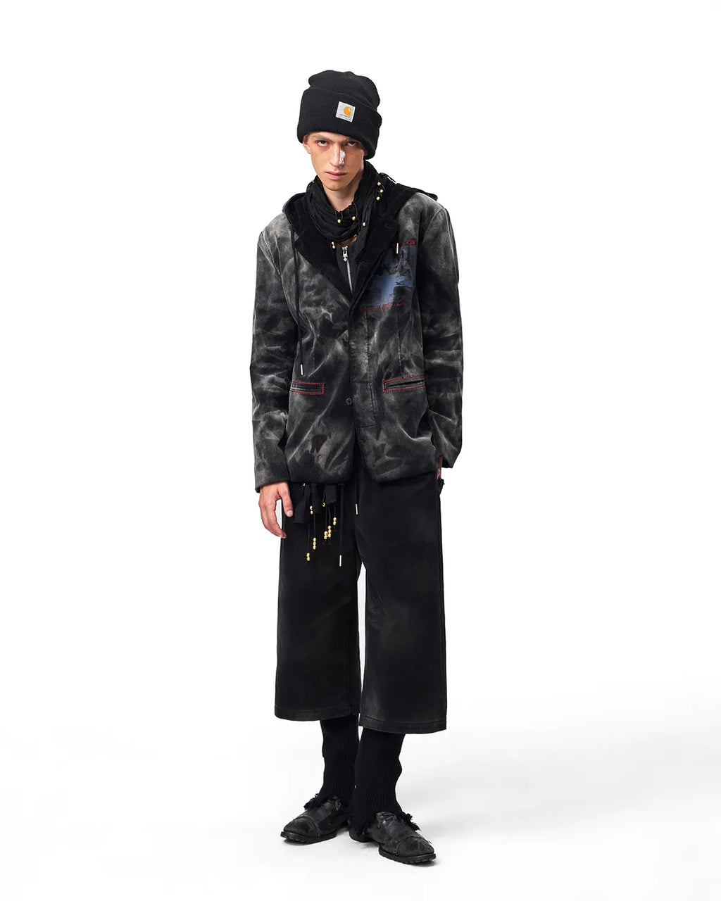 EMO Washed Corduroy Hooded Jacket Black